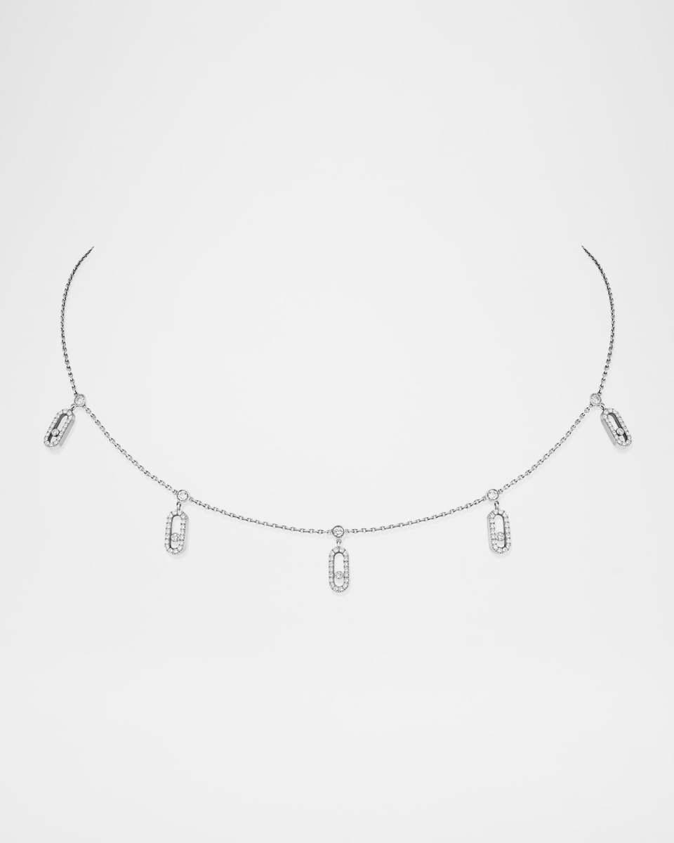 Move Uno 18K White Gold Tassel Pave Choker Necklace